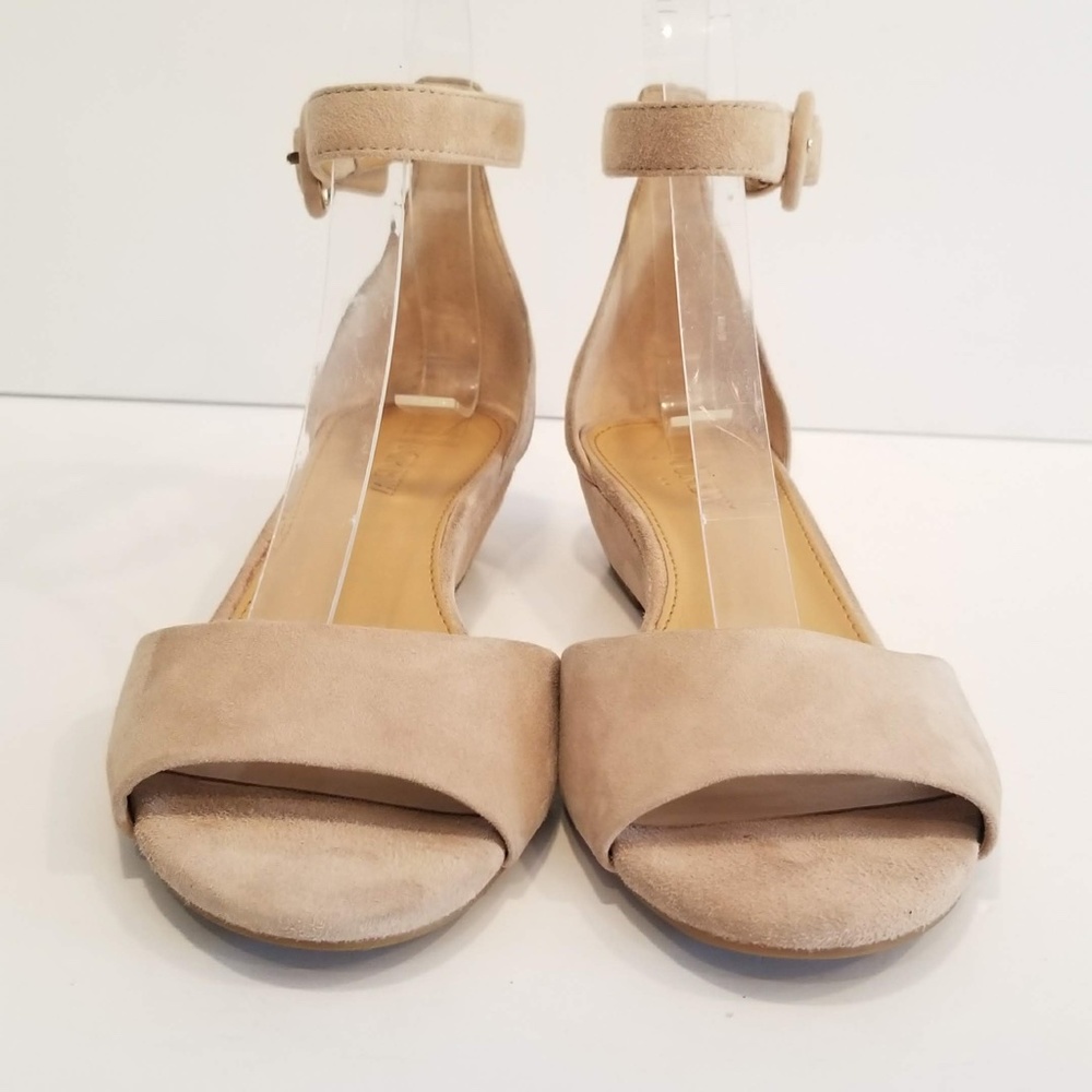 J. CREW Ankle Strap Sandal Low Wedge Heels Nude Suede Leather Womens Shoe Size 6 - Picture 3 of 12